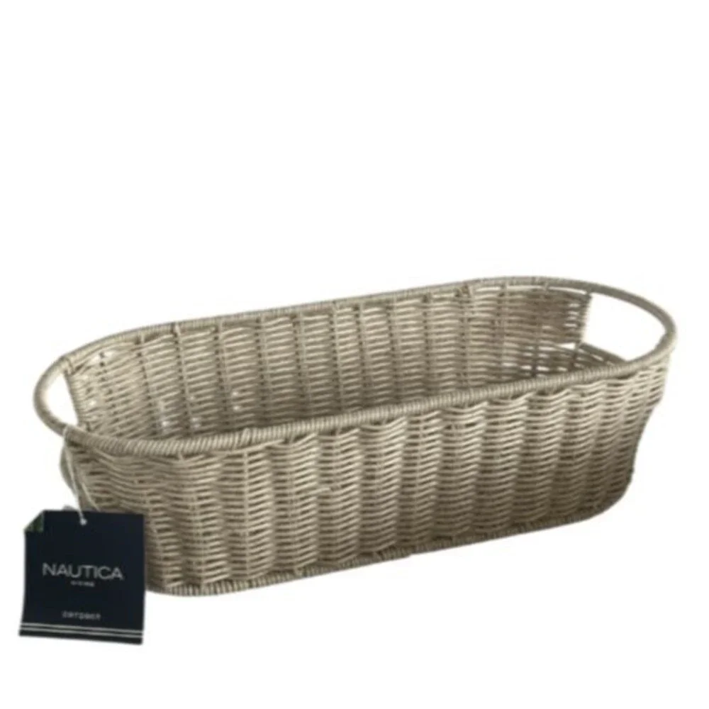 Nautica Woven Off White Indoor Outdoor Faux Wicker Basket Oval 17